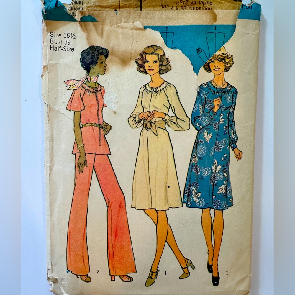 Simplicity 7148 1970s dress or top and wide leg pants